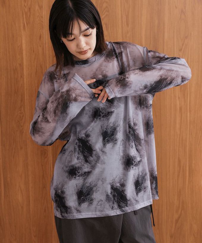 日本 Bab - 雲彩風格透膚美型長袖上衣-灰綠