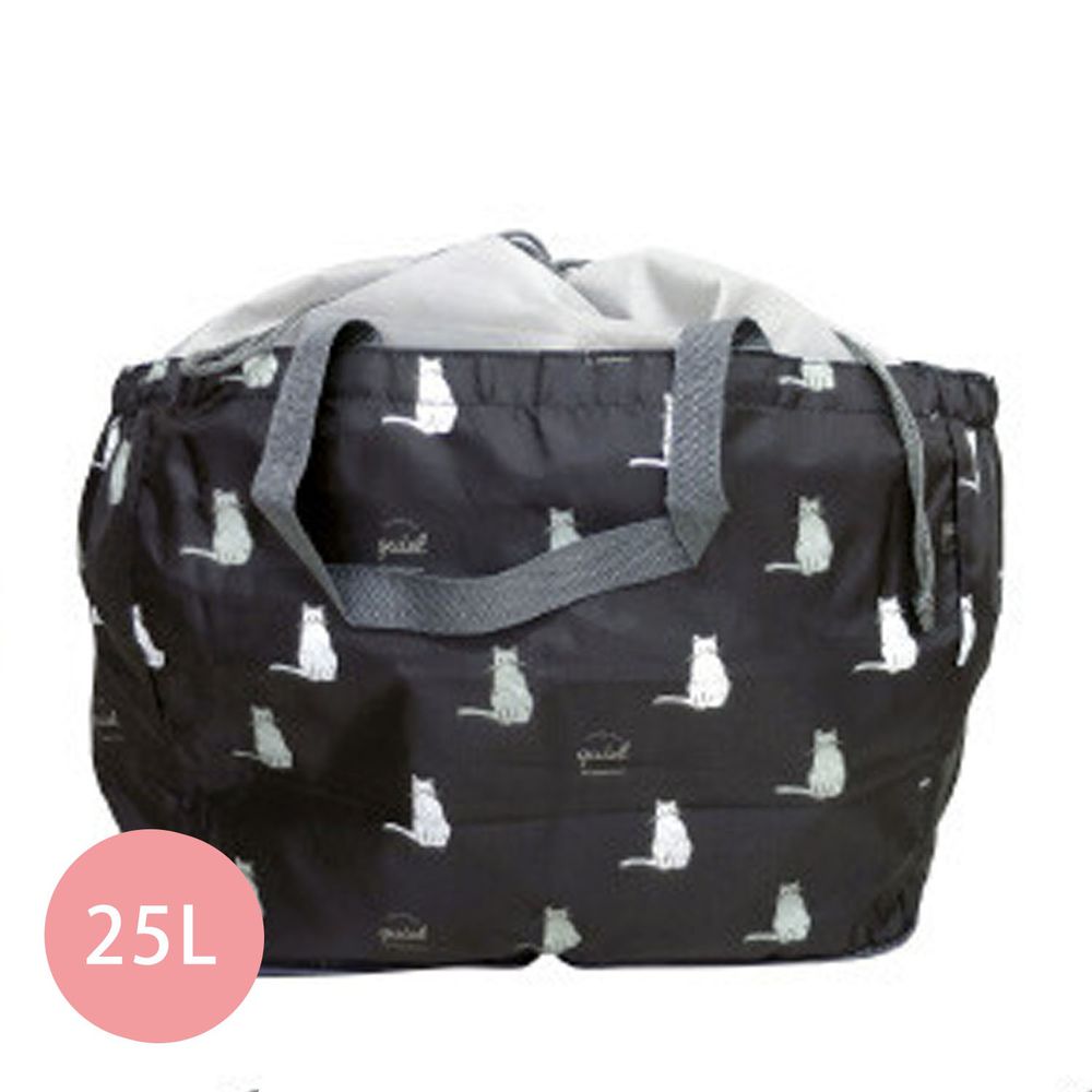 日本 Chepeli - 超大容量保冷購物袋(可套購物籃)-貓咪-黑-25L/耐重15kg