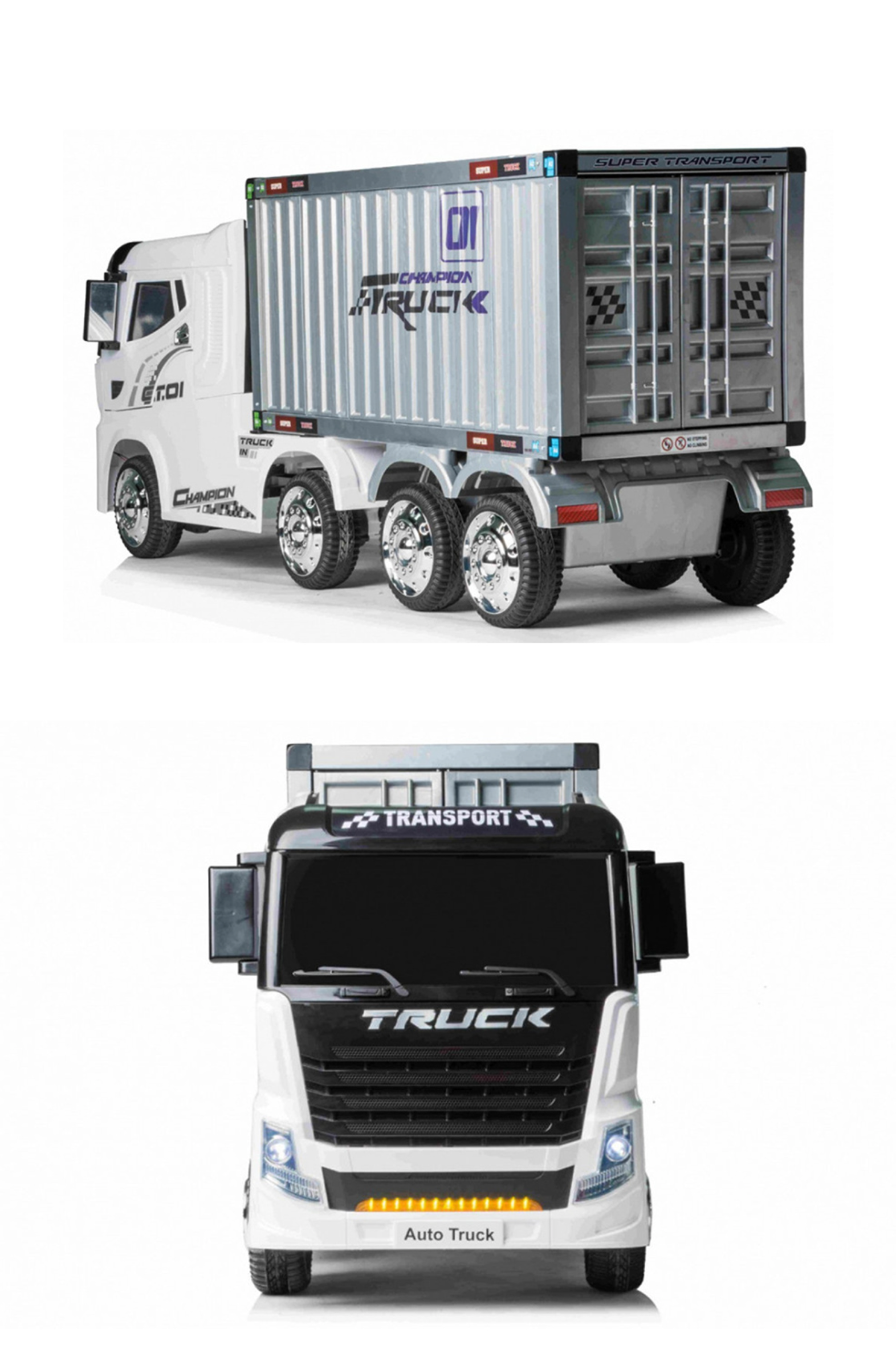 聰明媽咪兒童超跑 - 貨櫃車造型 四驅兒童電動車-天使白