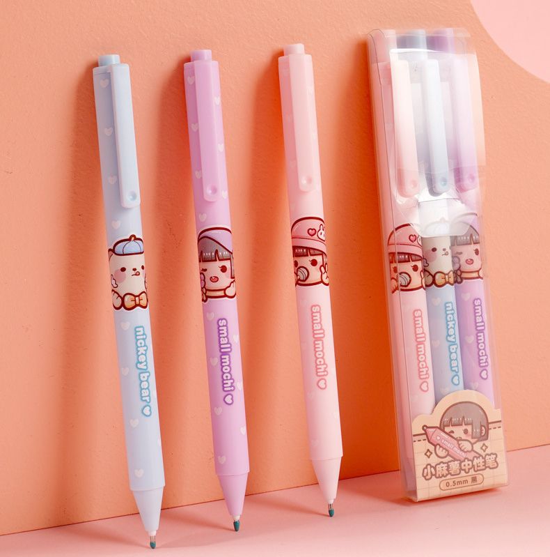 小麻糬按壓式0.5mm中性筆(3入)-寵物系列-黑色