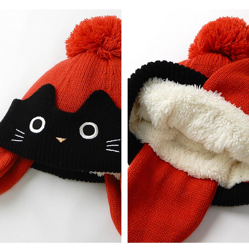 日本 ZOOLAND - 護耳羊羔絨保暖毛帽-條紋小狗-薄荷 (頭圍50-54cm)