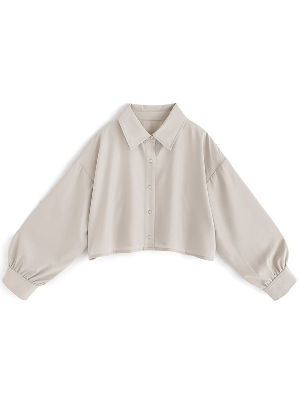 日本 GRL - 後抽繩翻領泡泡長袖襯衫-薰衣草 (F)