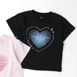 日本 ZOOLAND - 甜美女孩圓領短袖上衣-閃亮愛心-黑
