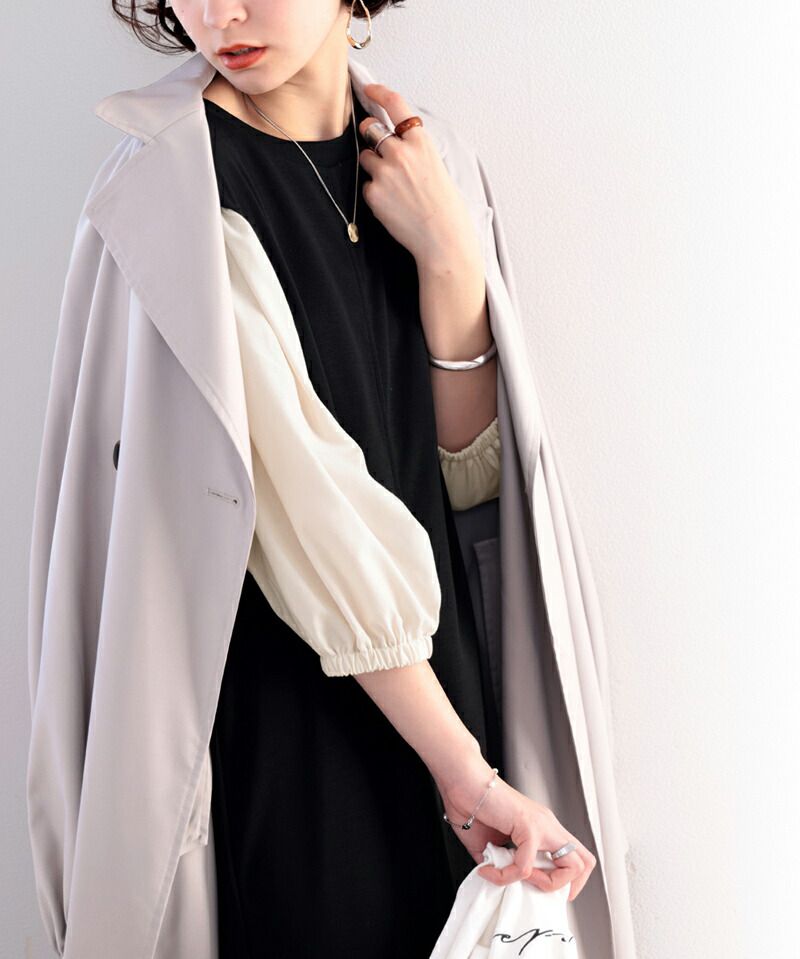 日本 Classical Elf - 優雅泡泡拼接袖修身洋裝-黑x黑