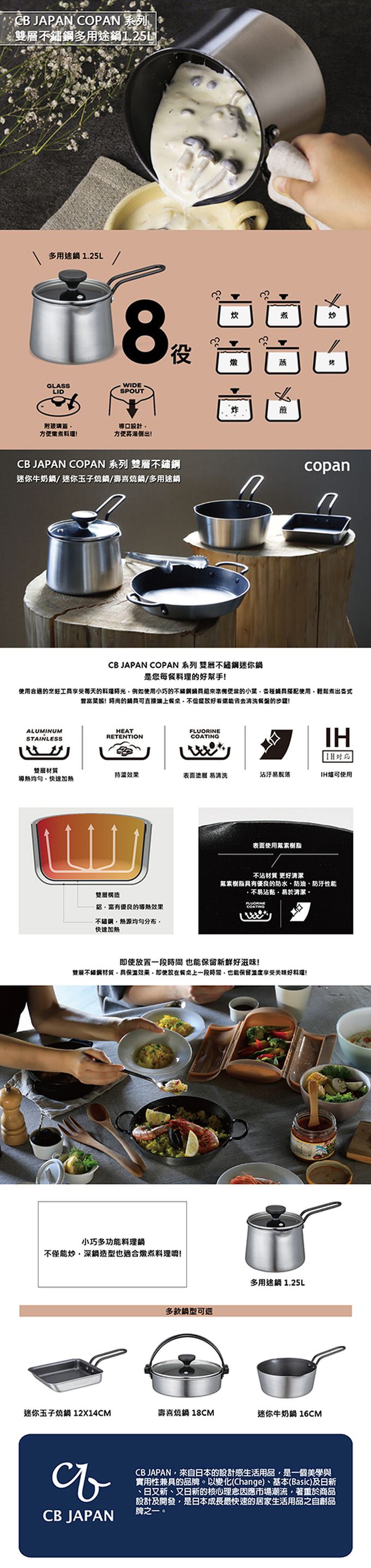 日本 CB JAPAN - COPAN系列雙層不鏽鋼多用途鍋1.25L-625g