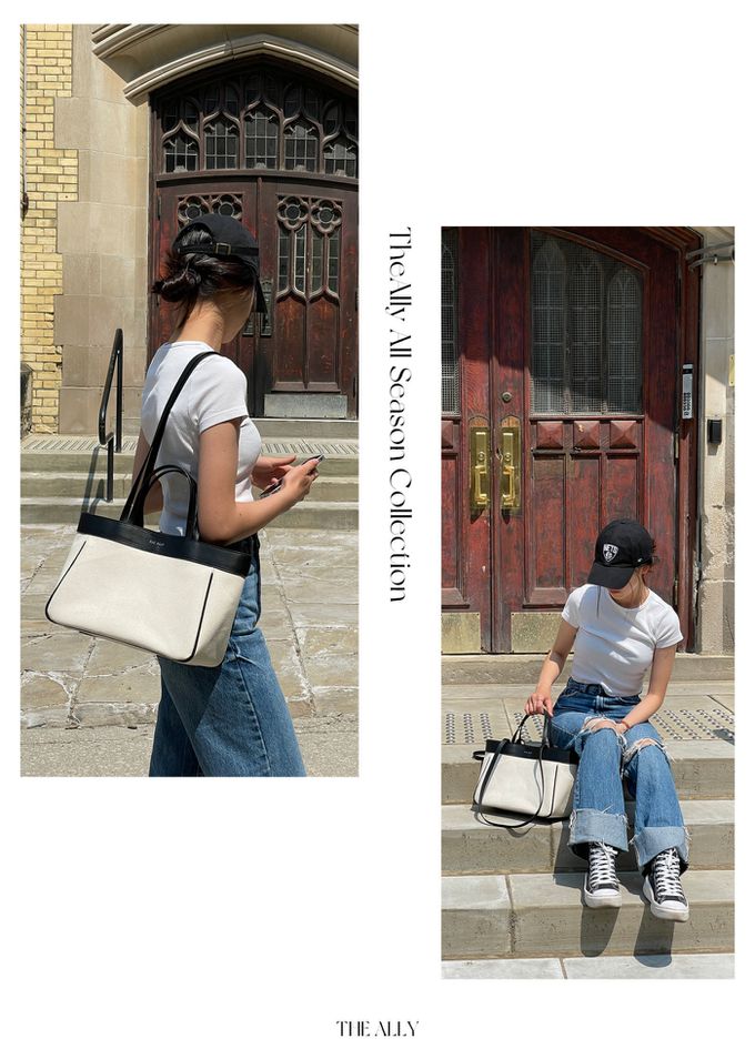 韓國 THEALLY - 經典帆布包手提/肩背包-黑