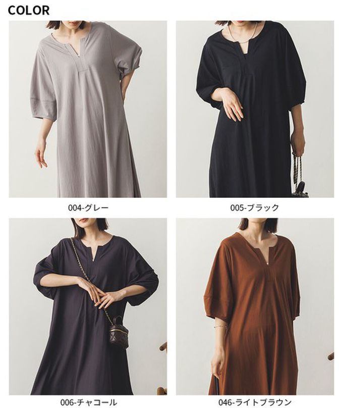 日本 Sans Souci 34+ - 接觸涼感 顯瘦A字鑰匙領五分袖洋裝-海軍藍