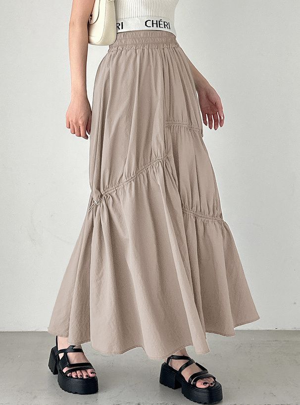 日本 GRL - 前後2WAY不規則抽繩長裙-軍綠