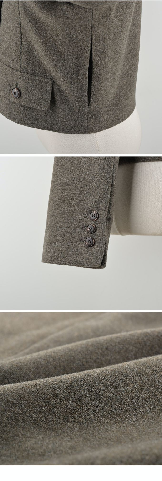 韓國 Urbantheroom - 高質感排釦無領短版夾克-卡其灰 (Free)