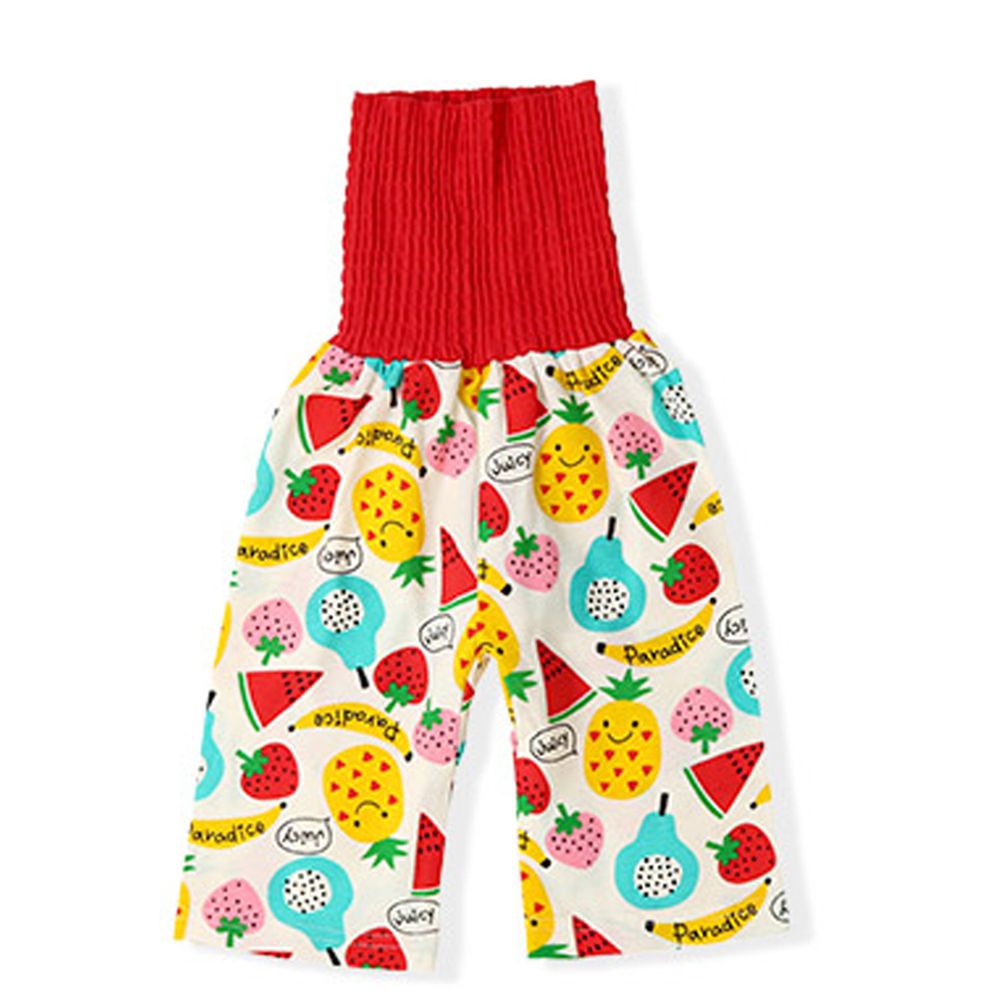 日本 ZOOLAND - 涼感 100%棉腹卷睡褲-微笑水果-紅