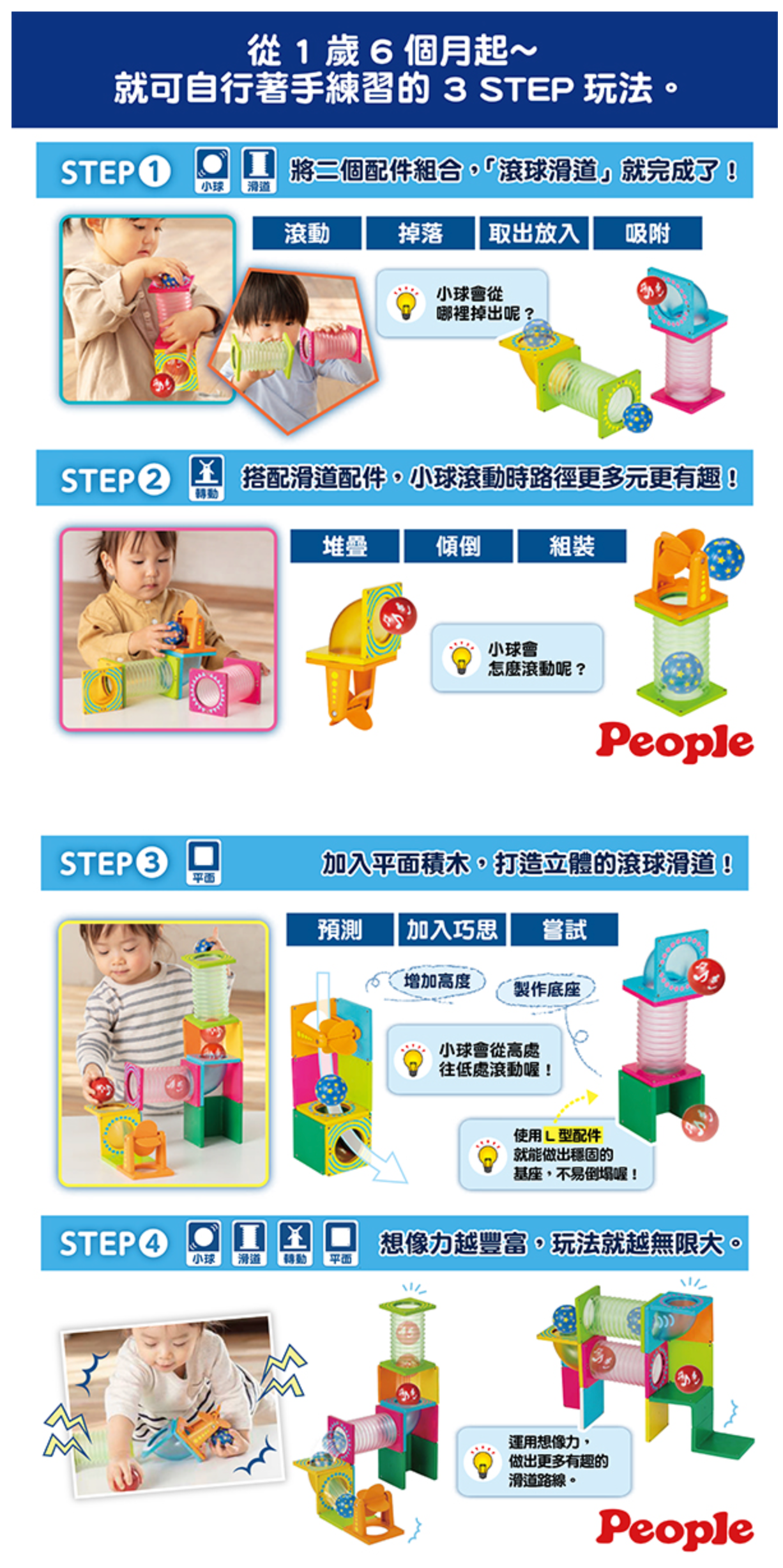 日本 People - 益智磁性積木BASIC系列-滾球滑道組DX