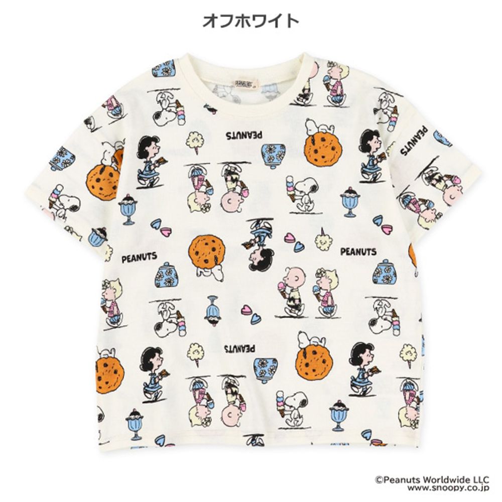 卡通人物史努比印花短袖上衣-滿版白
