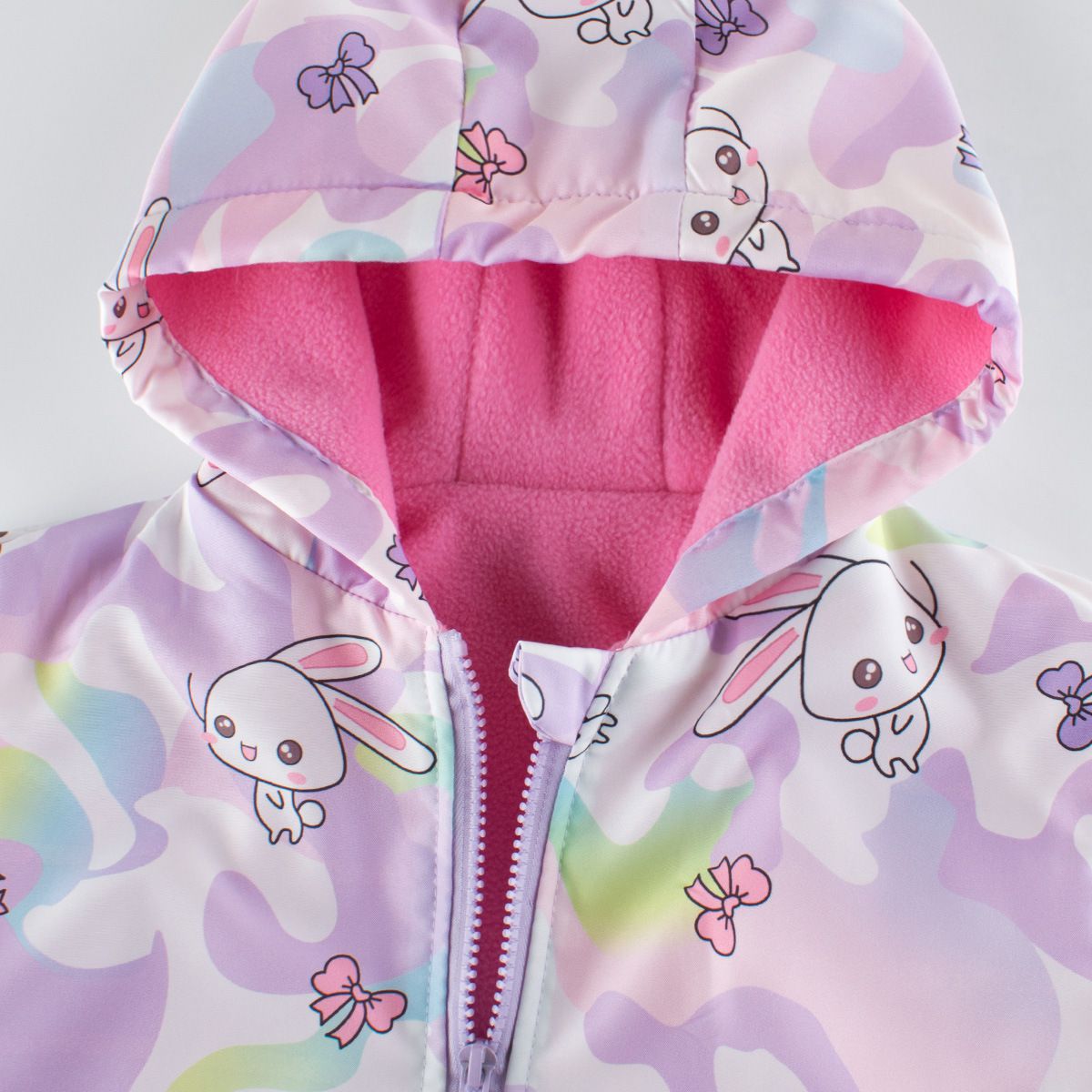 薄絨連帽衝鋒外套-迷彩兔兔-紫色