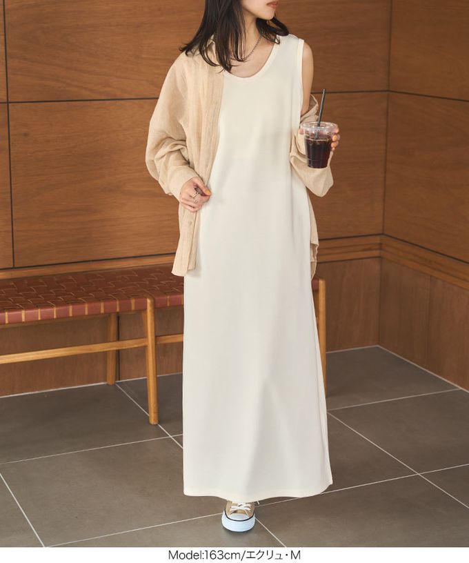 日本 Kobe Lettuce - 簡約素色修身U領無袖洋裝-(可選長度)-淺灰