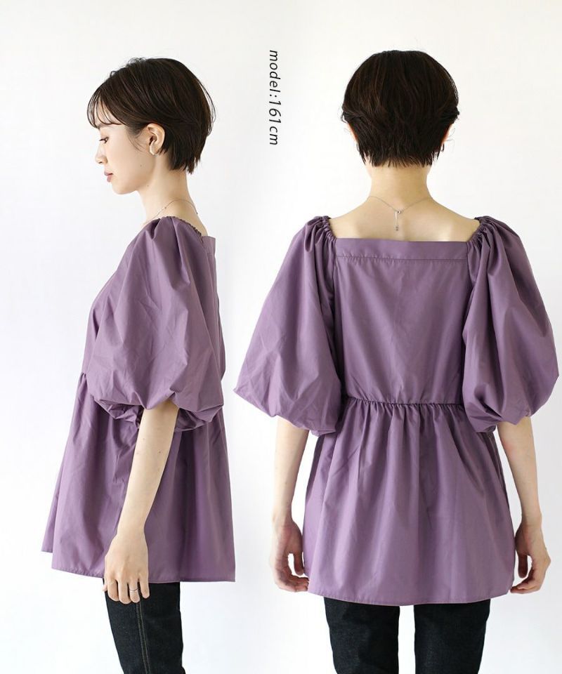 日本 zootie - 優雅方領縮腰泡泡袖上衣-簡約黑