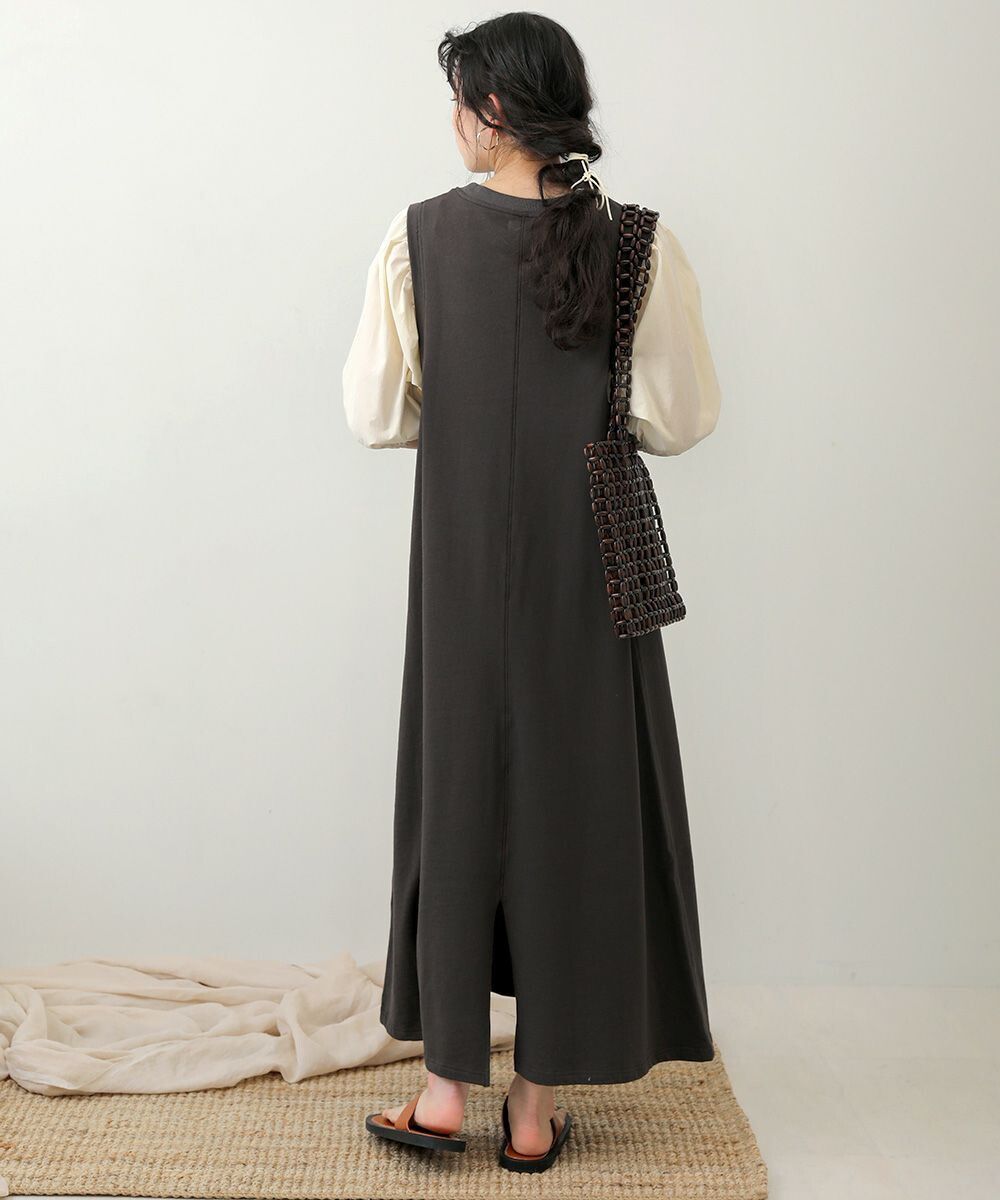 日本 Bou Jeloud - 異材質拼接撞色五分袖長洋裝-杏