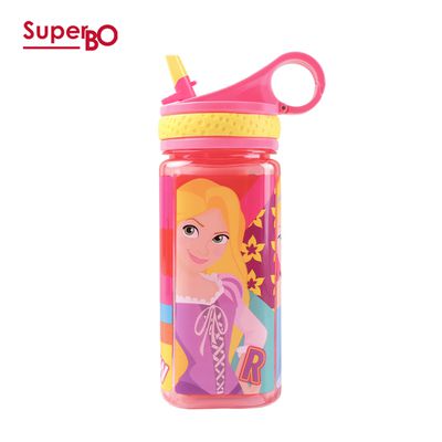 SuperBO - 兒童吸管方形水壺-迪士尼公主-480ml