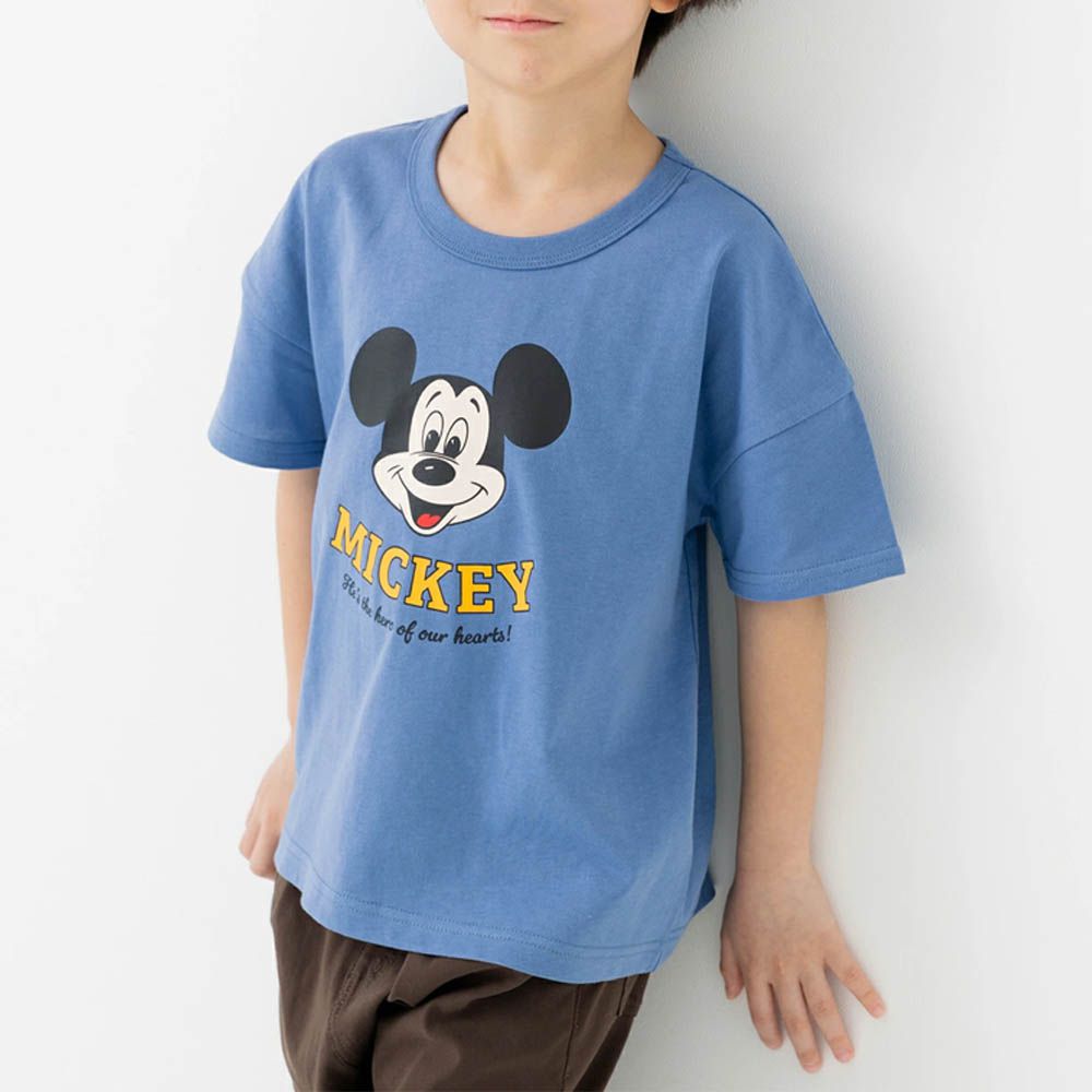 聯名款  卡通人物米奇純棉短袖上衣-大頭logo-煙燻藍