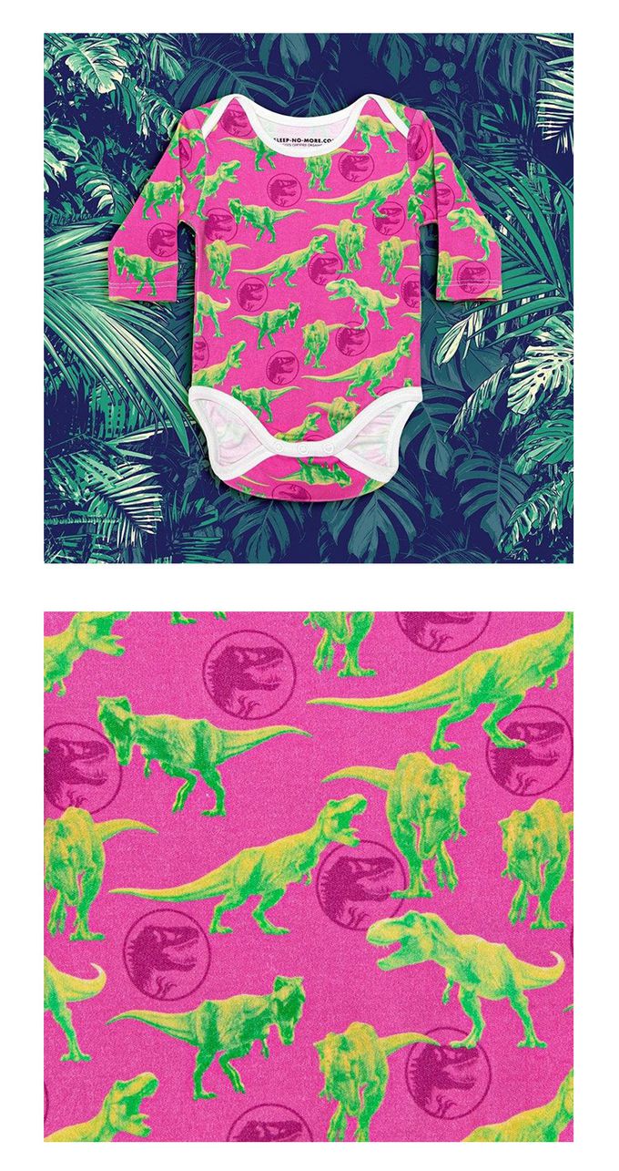 英國 SLEEP NO MORE - 100% 有機棉長袖包屁衣-侏儸紀公園/桃底暴龍