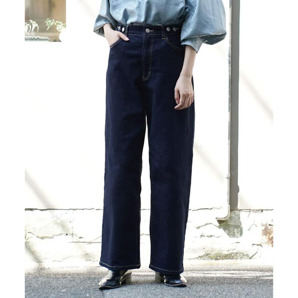 日本 zootie - 顯瘦美腿彈性丹寧寬褲-深藍