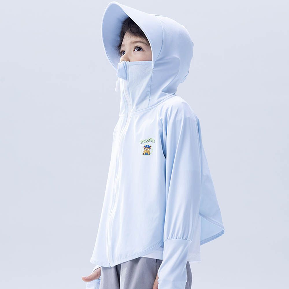 卡通汪汪隊圓弧下擺連帽防曬外套-卡通人物阿奇-藍色