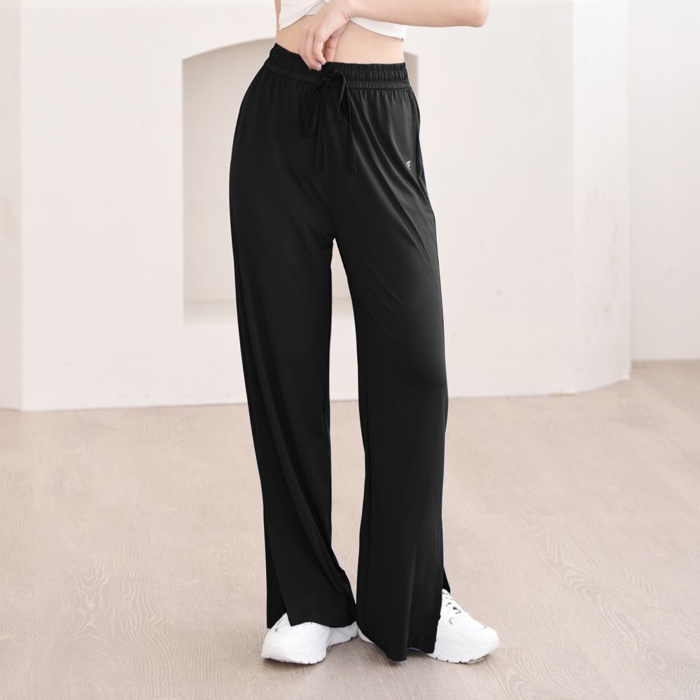 涼感防曬冰絲寬褲-晶石黑