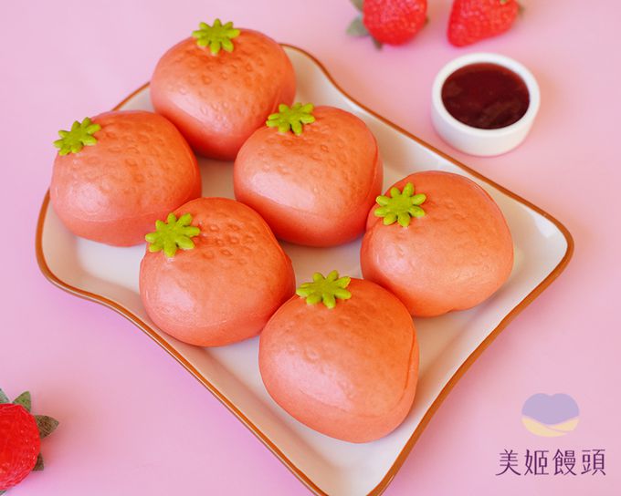 美姬饅頭 - 草莓鮮乳造型紅豆包-50g*6顆
