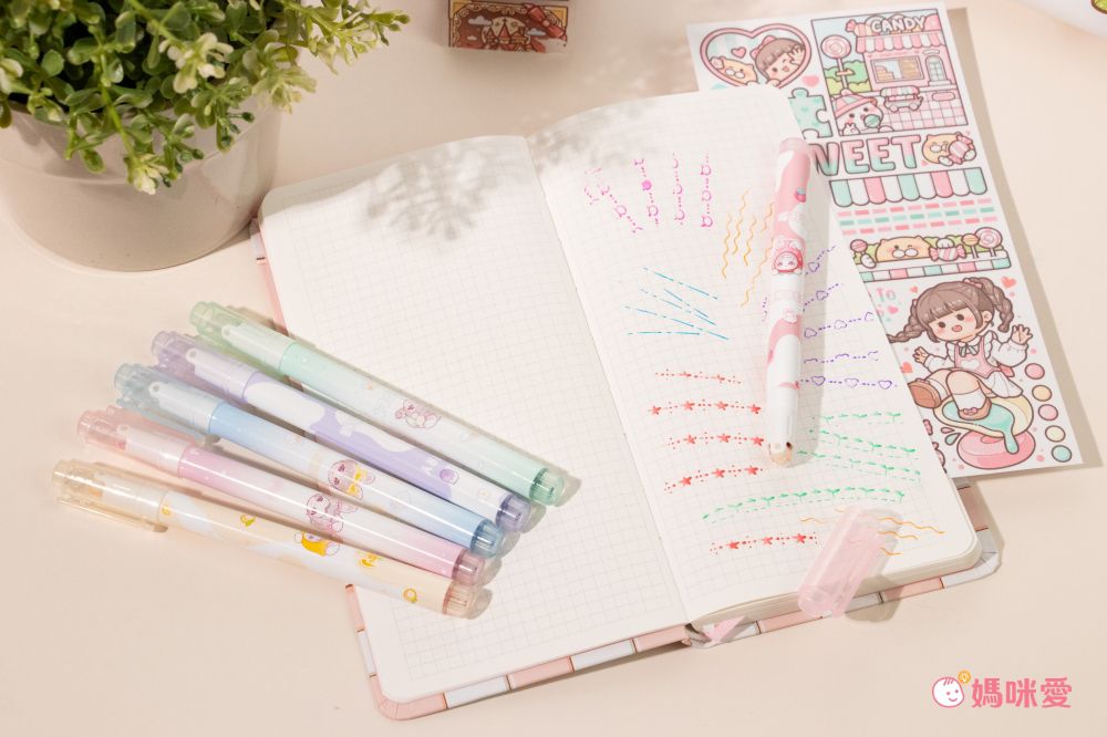 小麻糬筆記雙頭螢光筆-鹽系 (15x1.2cm)