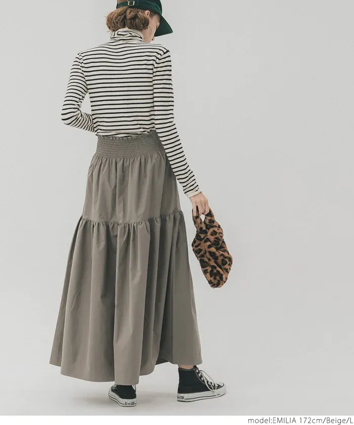 日本 COCA - 皺褶分層顯瘦長裙-黑