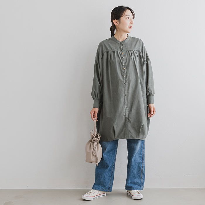 日本 ihuu - 文藝少女排扣長版襯衫-米杏