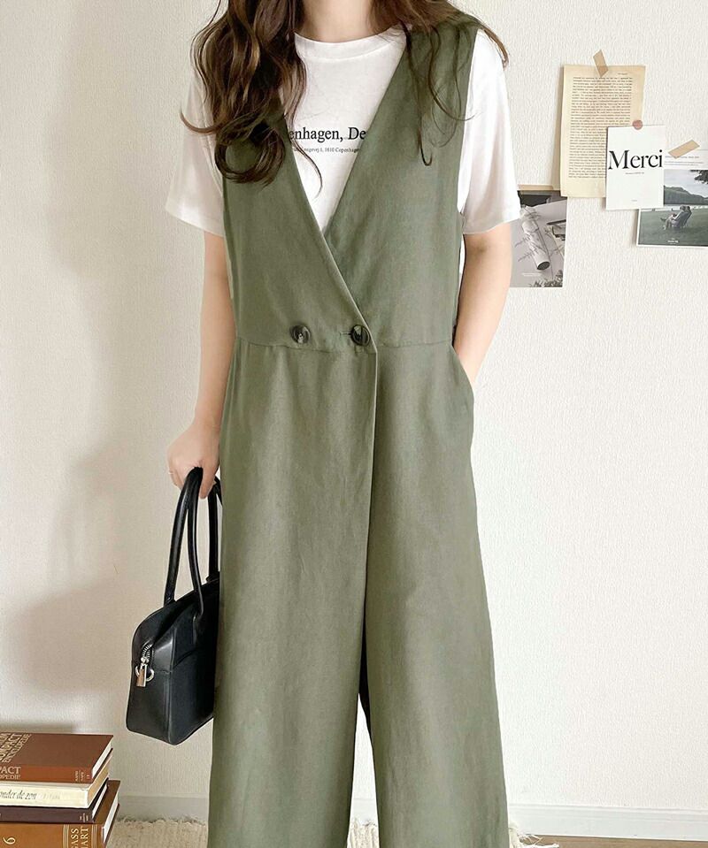 日本 Classical Elf - 棉麻透氣垂墜感連身褲-石墨灰