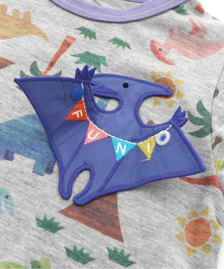 日本 BIT'Z - 水彩風滿版恐龍短袖上衣-胸口翼手龍-米黃