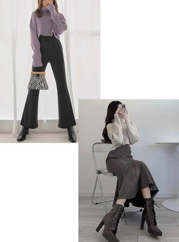 日本 GRL - 落肩高領羅紋針織上衣-暖陽橘 (F)