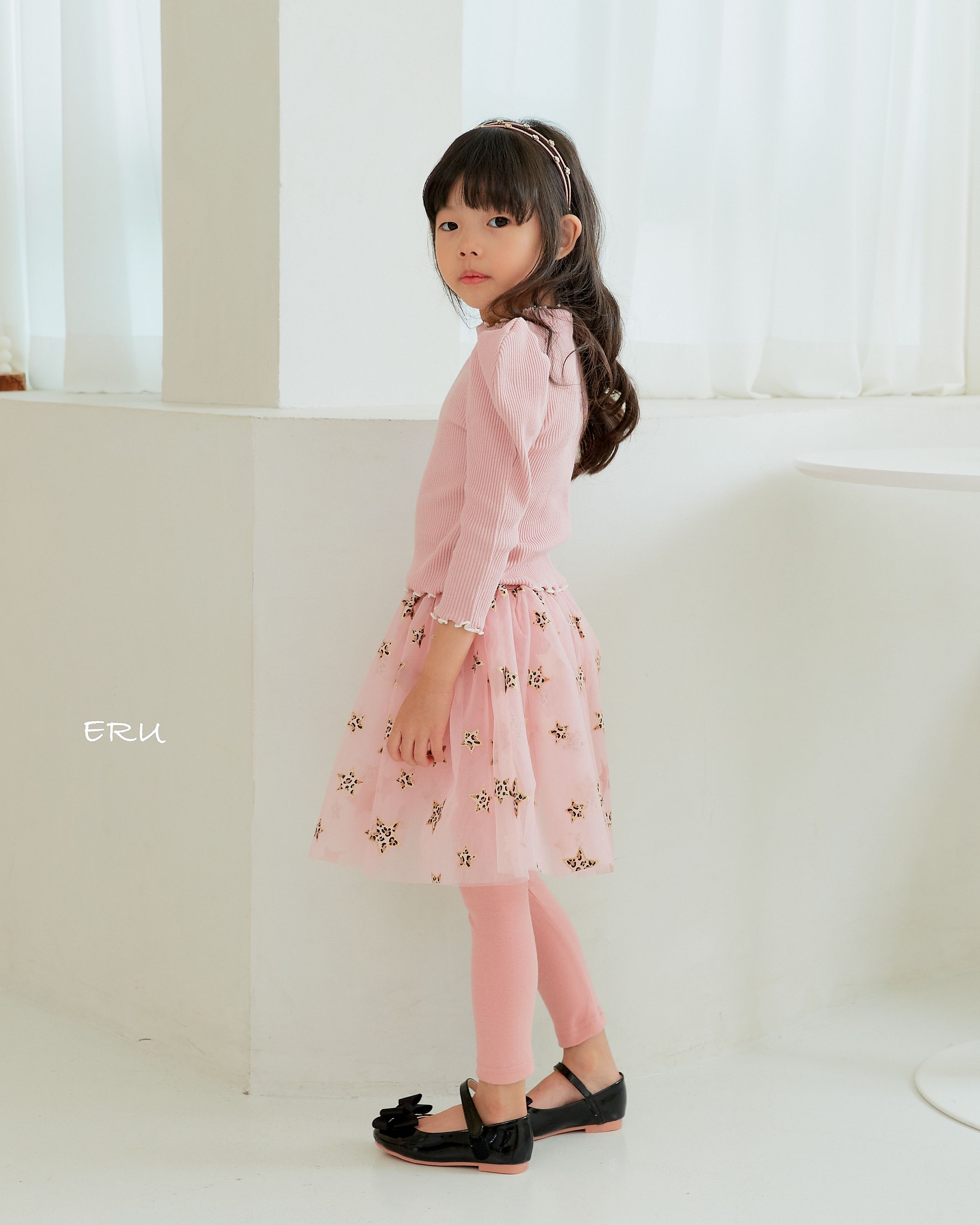 韓國 ERU - 豹紋星星點綴網紗內搭褲裙-粉