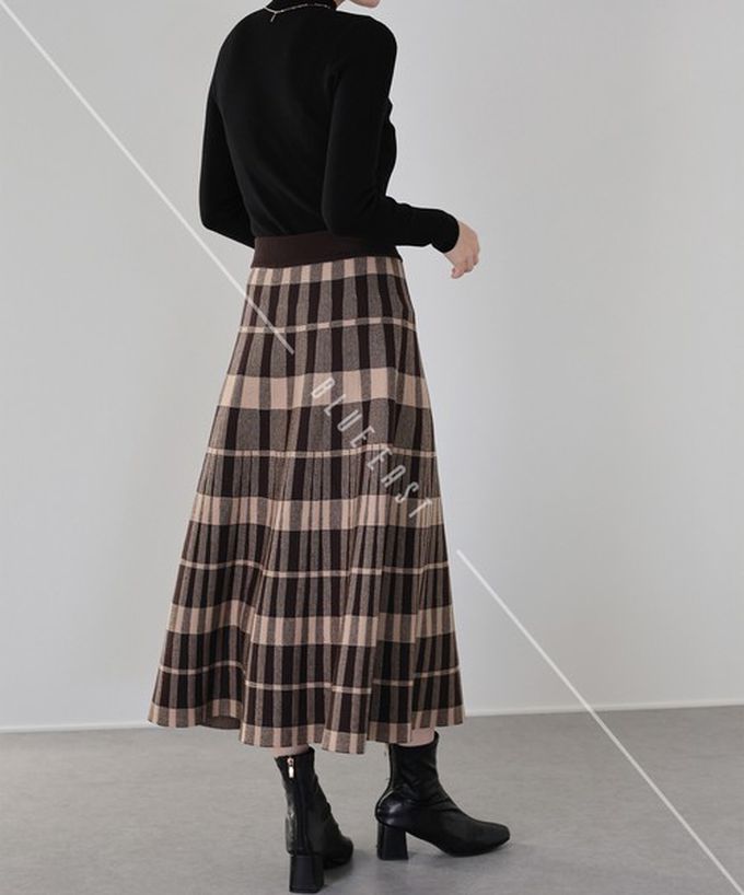 日本 BLUE EAST - 氣質女伶全腰鬆緊皺摺長裙-菱格-咖啡 (M)