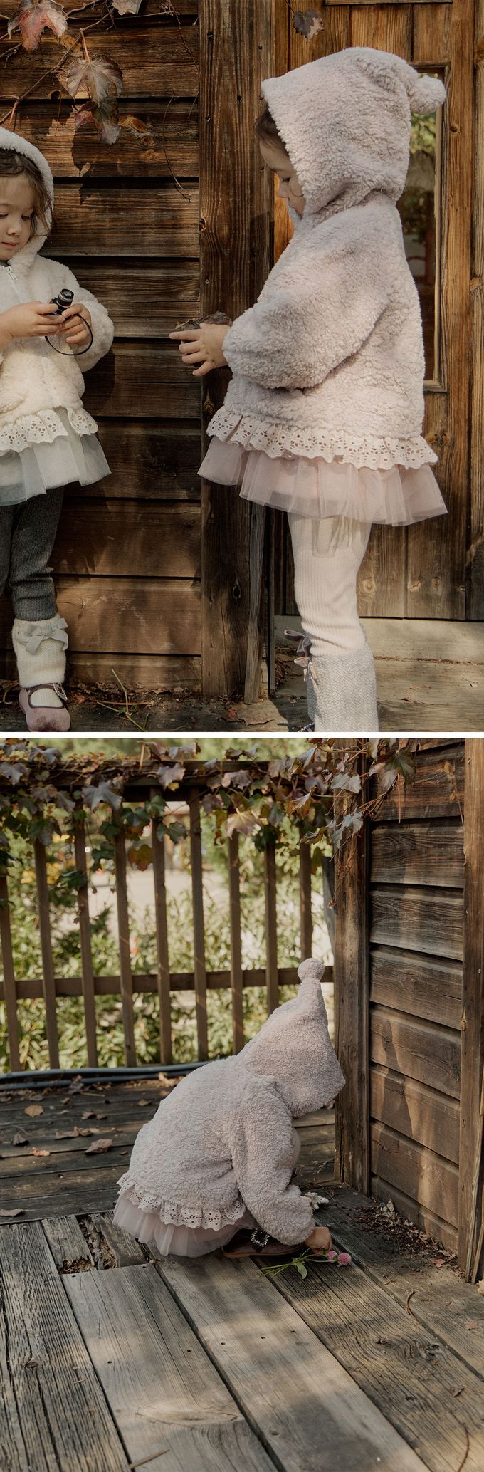 韓國 Puellaflo - 可愛蓬鬆毛絨尖帽外套-藕粉