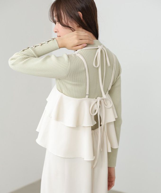 日本 Bab - 優雅綁帶層疊喬其紗細肩帶洋裝-象牙米