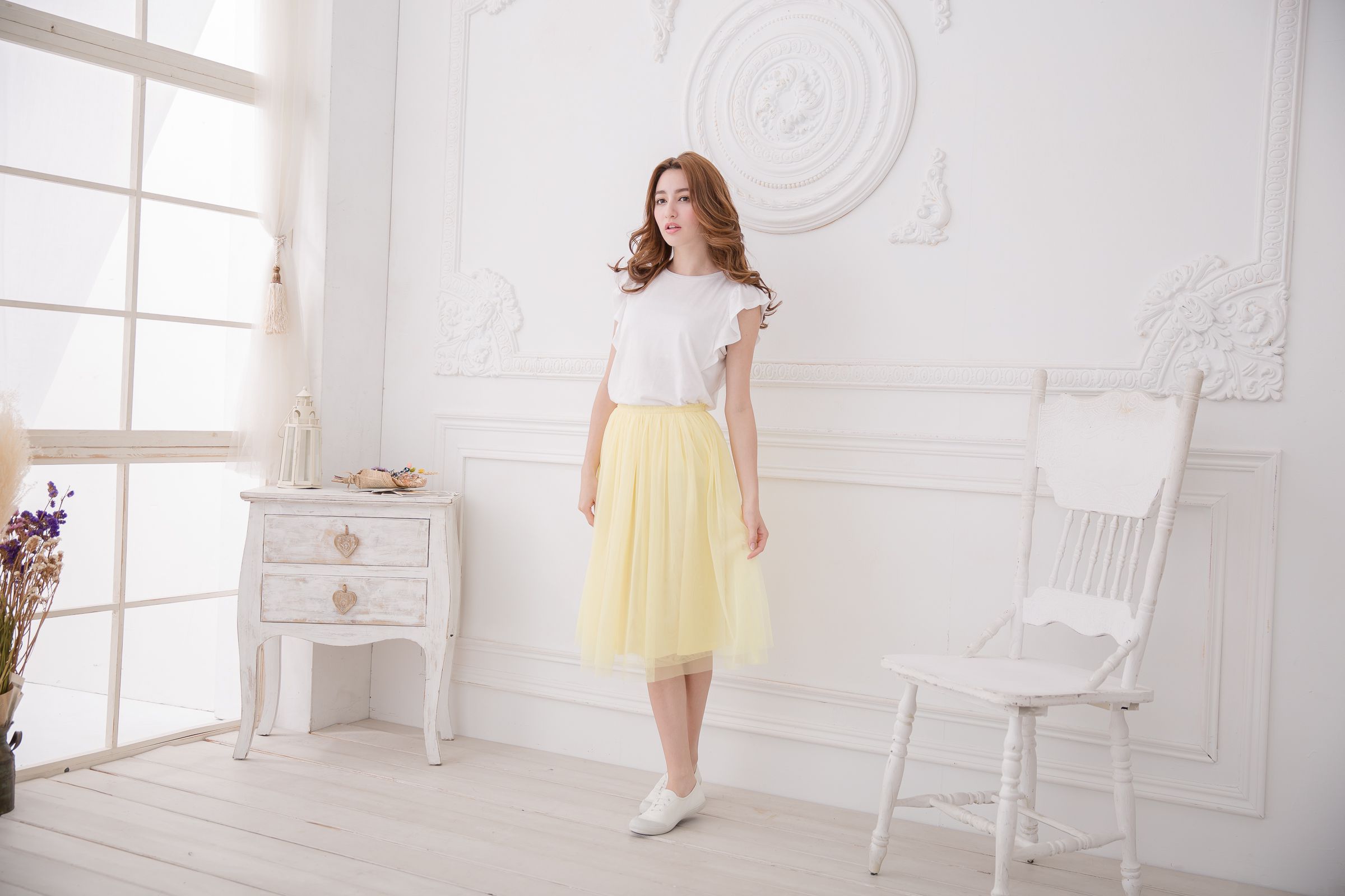 Peachy - 獨家訂製綿柔半身紗裙-半身中長版-嫩鵝黃 (F)