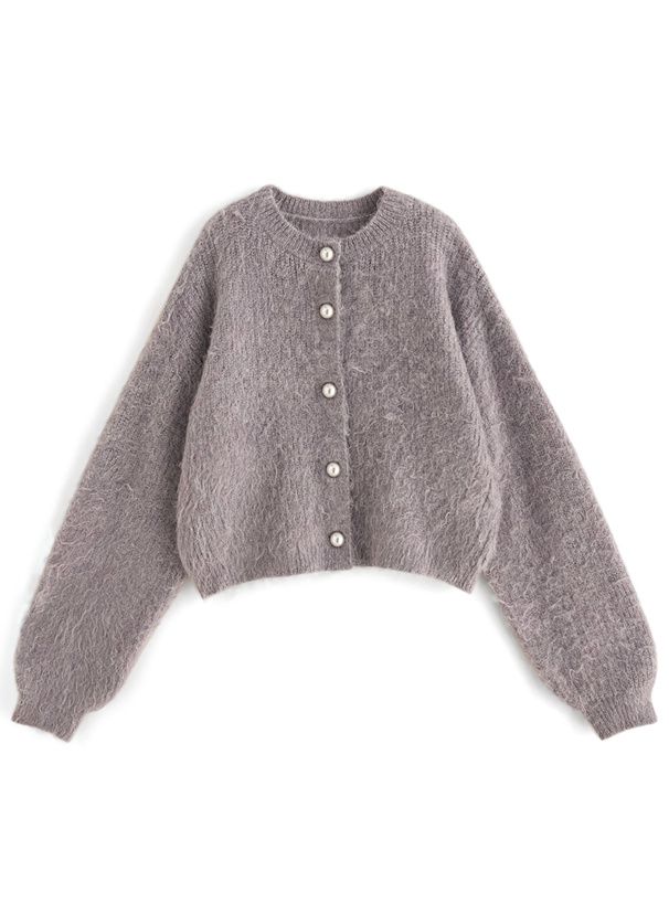 日本 GRL - 羊毛混溫柔珍珠釦針織外套-奶茶棕 (F)