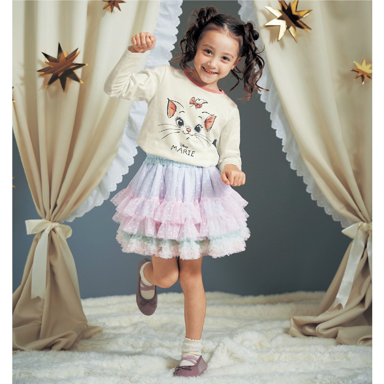 日本千趣會 - 迪士尼印花長袖上衣-瑪麗貓-粉x白