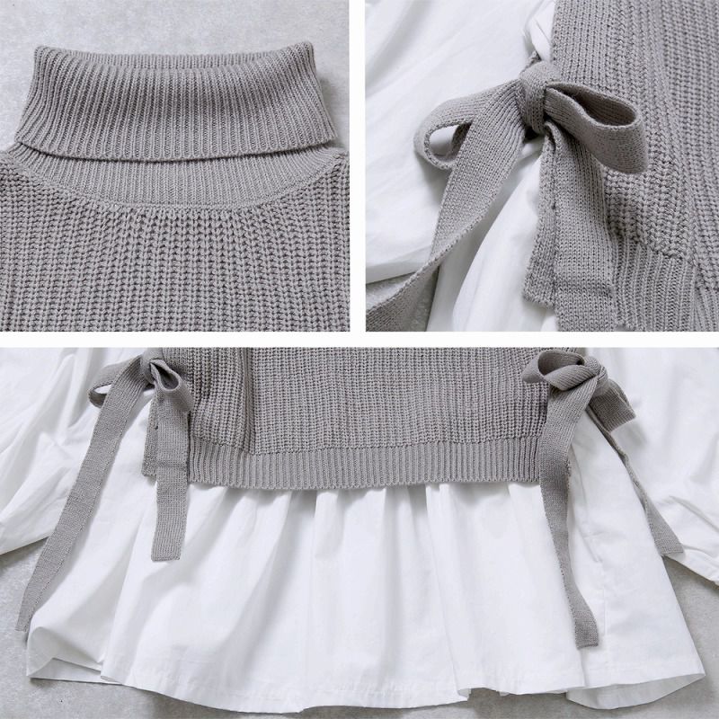 日本 Rejoule - 假兩件高領針織背心X白上衣-灰 (M(Free size))