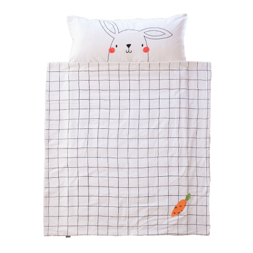 韓國 Formongde - 睡袋5件組(air mesh 睡墊+顆粒被)-格子兔兔-睡墊1, 顆粒被1, 枕芯1, 睡袋收納袋1, 萬用收納袋1