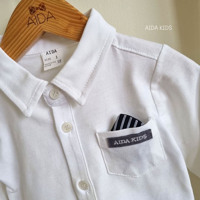 韓國 AIDA - 海軍小領帶裝飾長袖襯衫-白