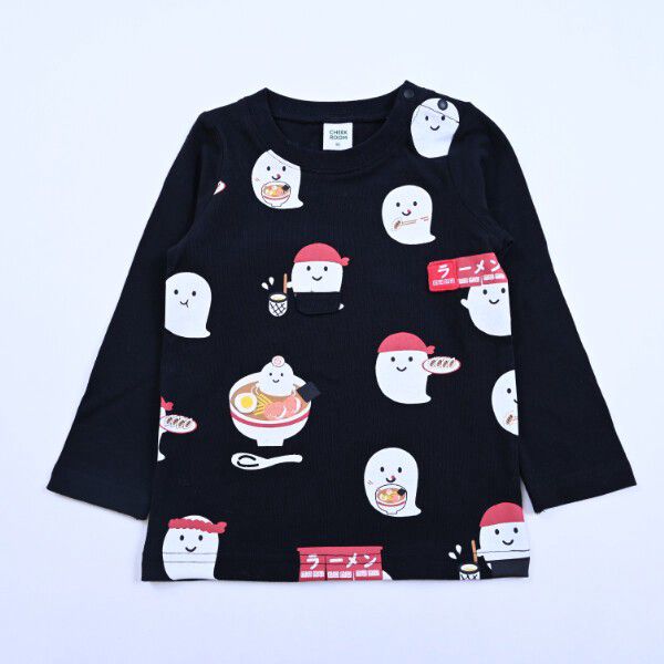 日本 Baby Room - 立體翻翻樂長袖上衣-幽靈拉麵-黑