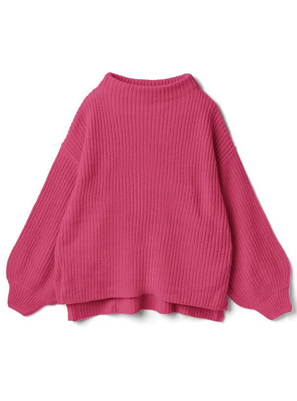 日本 GRL - 優雅酒瓶領澎澎袖針織毛衣-咖啡 (F)