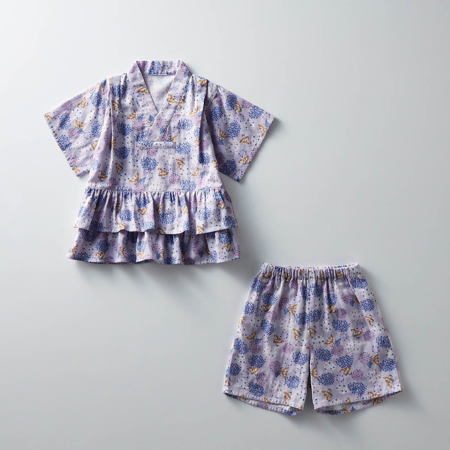 日本千趣會 - 迪士尼二重紗荷葉邊短袖甚平-米妮花園-嫩綠