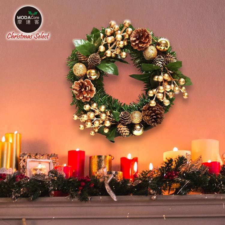 MODACore 摩達客 - 耶誕-台製歐風典雅10吋大地盛宴金球果松果聖誕花圈_福臨圈(免組裝/台灣設計手工藝製) 本島免運費