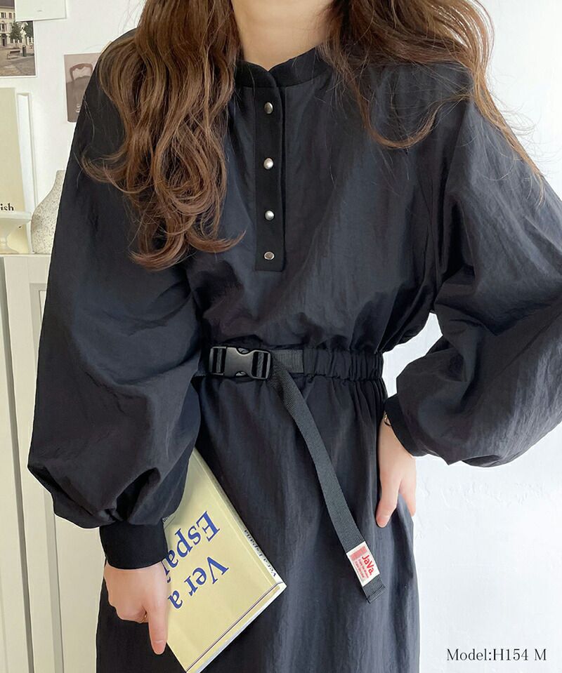 日本 Classical Elf - 簡約休閒抽繩收腰洋裝-卡其