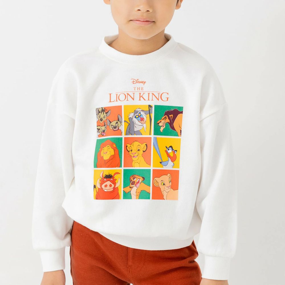 限量聯名 裏毛印花大學長袖上衣-迪士尼卡通獅子王-白