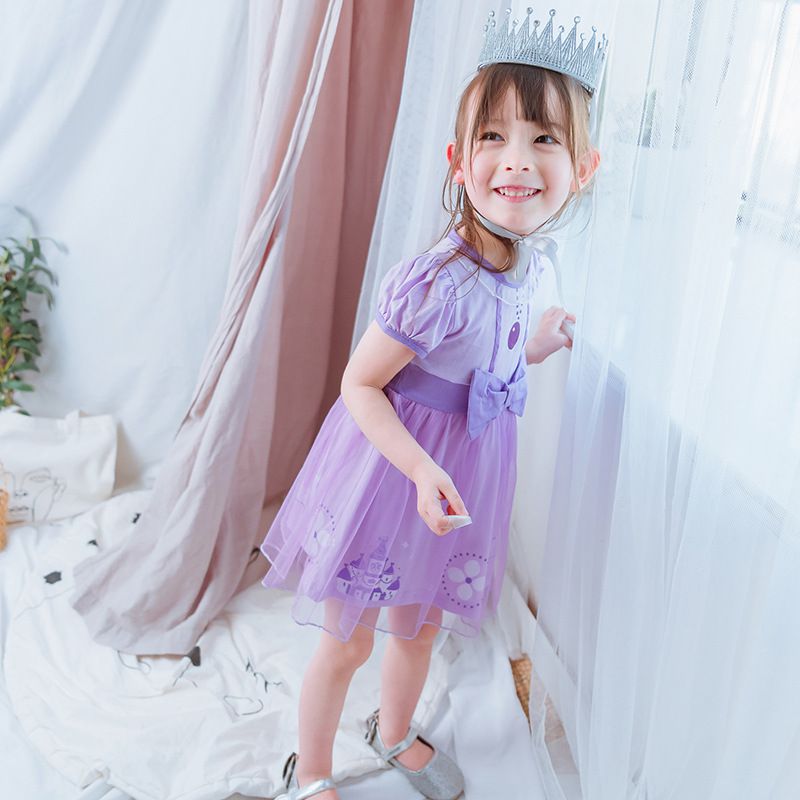 短袖造型公主裙-北歐藍黃色